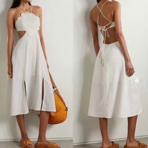 FARM Rio flower top open back cutout embroidered linen midi dress